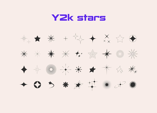 Estilo estético y2k. estrela, bling, starburst, ícones de brilho. vetor