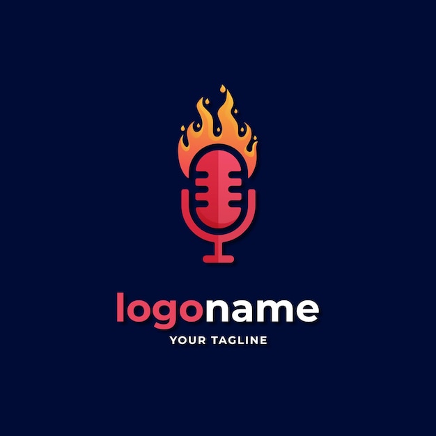 Estilo gradiente de logotipo de podcast de fogo