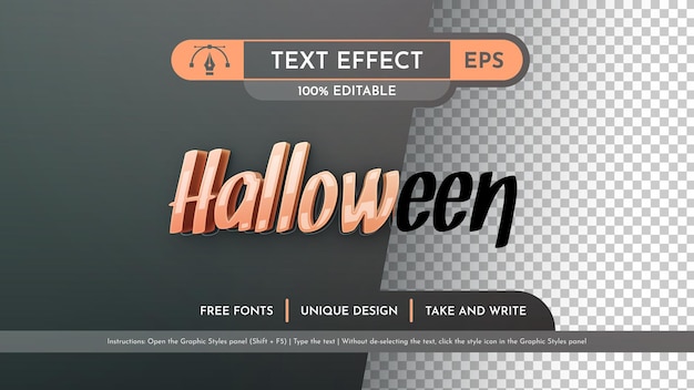 Vetor estilo gráfico de efeito de texto editável de halloween