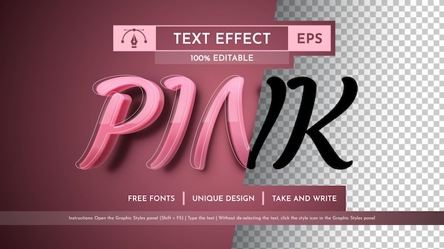 Vetor estilo gráfico de efeito de texto editável rosa