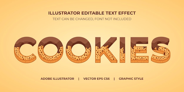 Estilo gráfico do ilustrador do efeito de texto vetorial cookies de chocolate