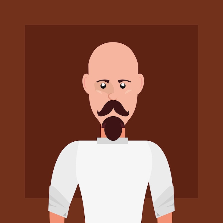 Vetor estilo hippie com homem dos desenhos animados com bigode sobre fundo marrom