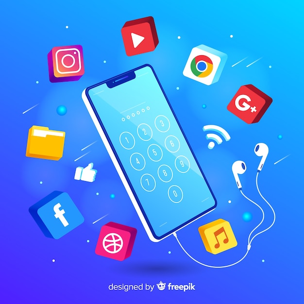 Estilo isométrico de telefone celular antigravidade