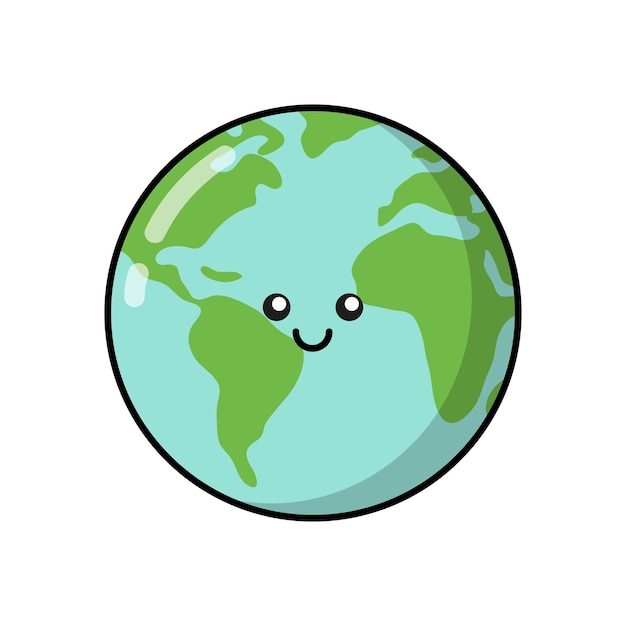 Vetor estilo kawaii do planeta terra rabiscos de ecologia vetorial do planeta terra dia mundial da terra