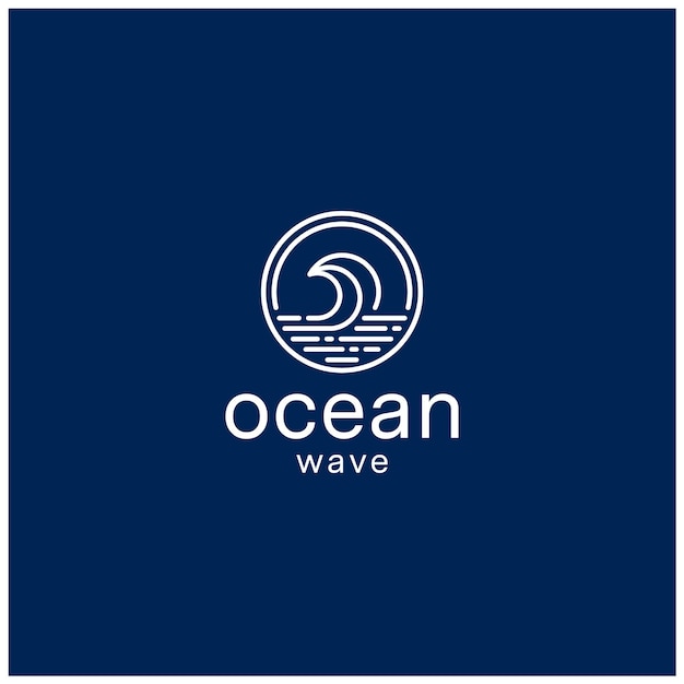 Vetor estilo linear de design de logotipo de praia do oceano