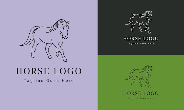 Estilo linear de ícone de logotipo de cavalo modelos de design de logotipo vetorial