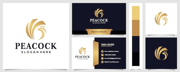 Estilo luxuoso de design de logotipo peacock com conceito de cartão de visita