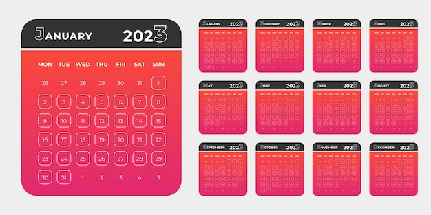 Estilo moderno 2023 design de calendário de ano novo em estilo de fita