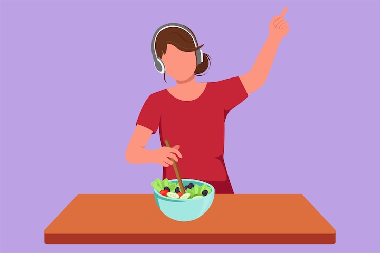 Vetor estilo plano de desenho animado, jovem, cozinhando uma refeição deliciosa para o jantar e conversa por videochamada na cozinha conversando com um amigo usando o aplicativo no laptop ilustração em vetor design gráfico
