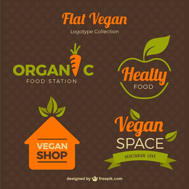 Vetor estilo plano logos para comida vegetariana