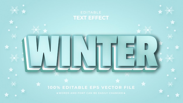 Vetor estilo premium editável com efeito de texto 3d de inverno