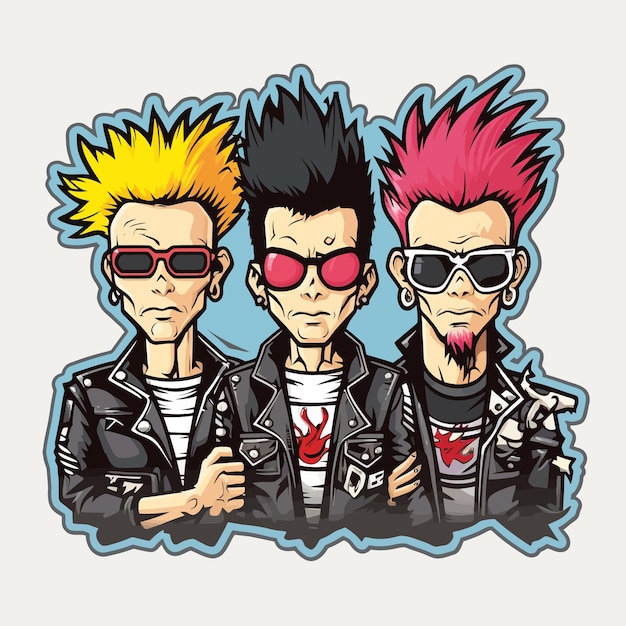 rosto de emoji punk triste com cabelo rosa e ilustração vetorial