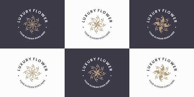 Estilo retro do emblema de design de logotipo de flor de luxo para florista