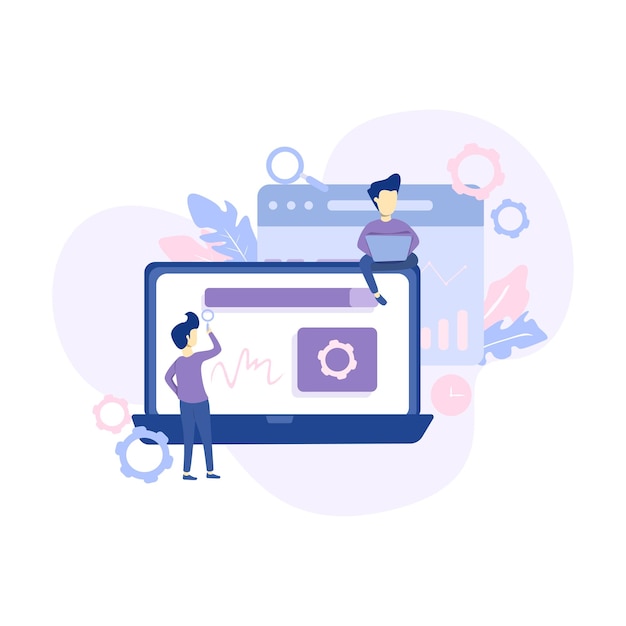 estilo simples de ilustração de marketing digital de otimização de mecanismo de busca azul e roxo