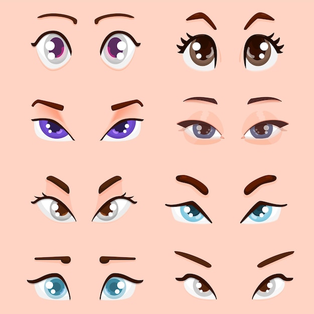 Vetor estilo simples de olhos femininos bonito dos desenhos animados.