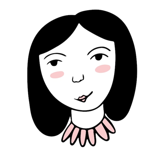 Estilo simples doodle rosto estilo simples vetor rosto de mulher linda garota