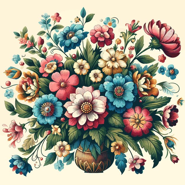 estilo vetorial de buquê floral vintage colorido