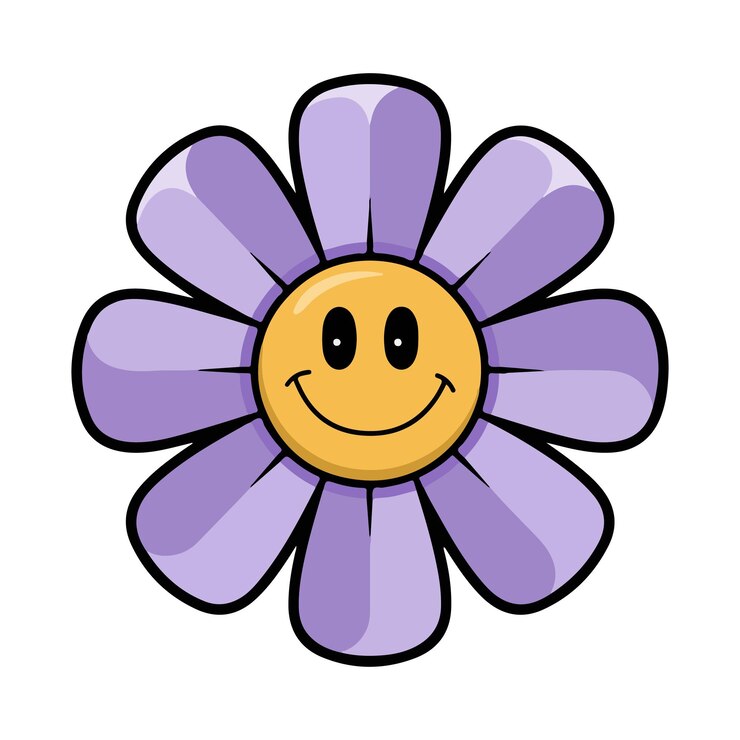 Vetor estilo vetorial de ícone de flor violeta sorridente em fundo branco