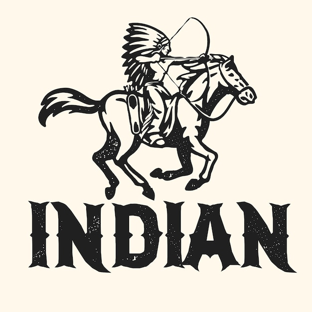 Estilo vintage da imprensa antiga do chefe índio montando o cavalo