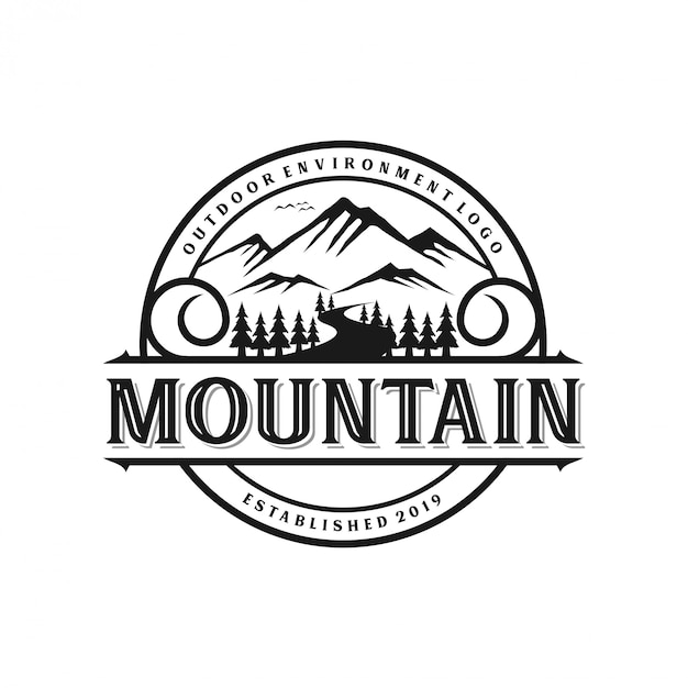 Vetor estilo vintage monograma logotipo de montanha