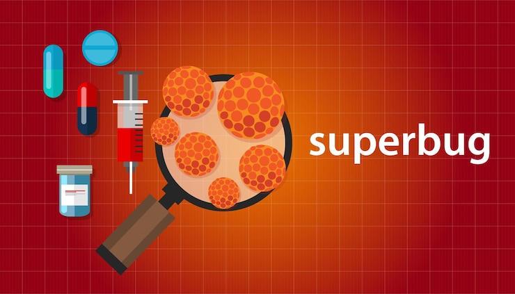 Vetor estirpe de superbacteria que se tornou resistente a antibióticos