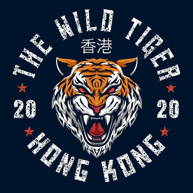 Vetor estoque de vetor de camiseta de bordado chinês com patch de tigre selvagem