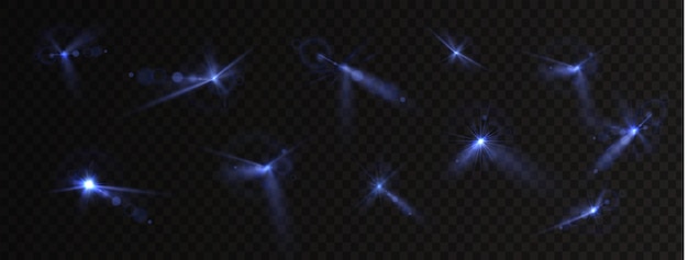 Estrela azul claro brilho ensolarado azul luz flash verde efeitos de iluminação ilustrador vetor
