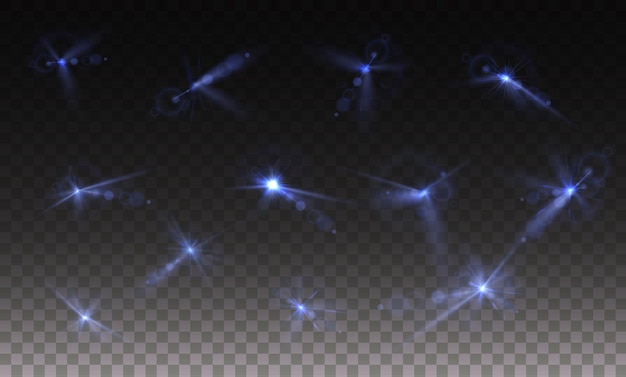Estrela azul claro brilho ensolarado azul luz flash verde efeitos de iluminação ilustrador vetor