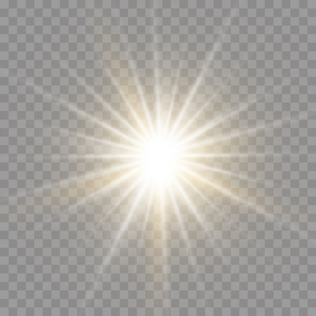 Estrela brilhante. sol brilhante e transparente, flash brilhante. luz branca brilhante explode em um fundo transparente. partículas de poeira mágica efervescente. eps 10.