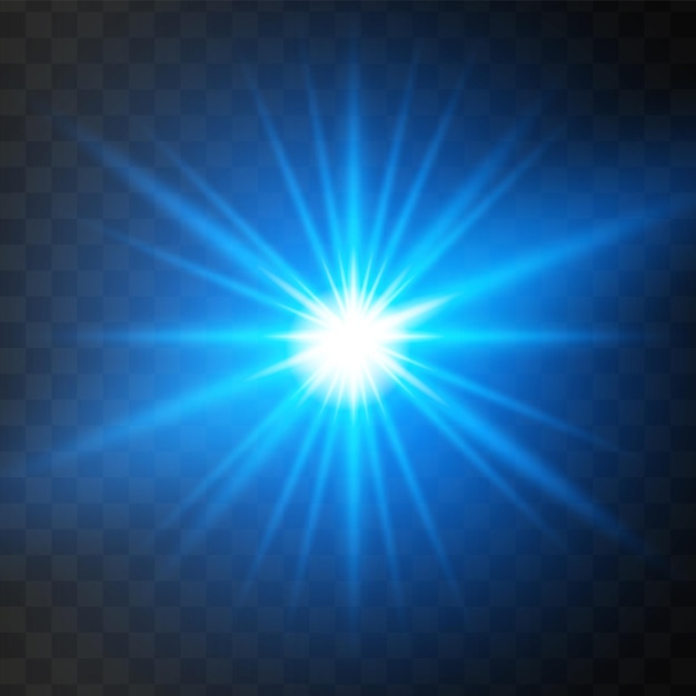 Estrela de luz azul brilhante estrela transparente brilhante do sol explode e explosão estelar brilhante de flash brilhante
