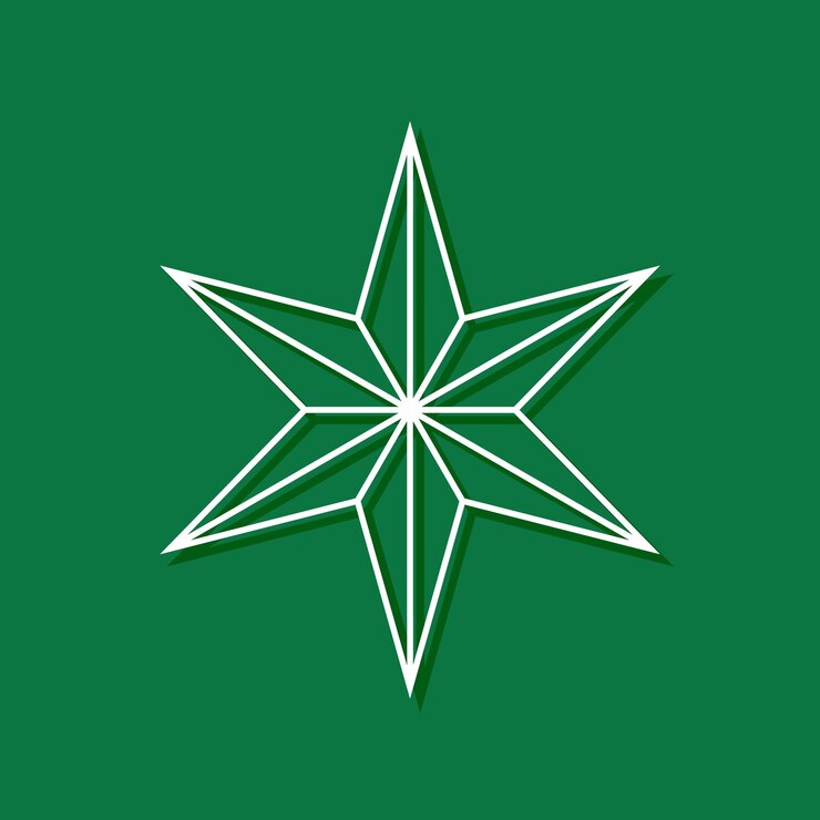 Vetor estrela de natal símbolo geométrico branco isolado em fundo verde traço editável