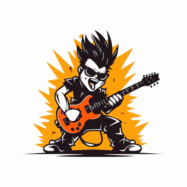 Vetor estrela de rock guitarrista com guitarra elétrica ilustração vetorial em fundo branco