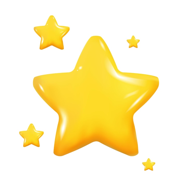 Vetor estrela de sorte de desenho animado isolada em fundo azul 3d renderizando design mínimo de estrela amarela suave e fofa