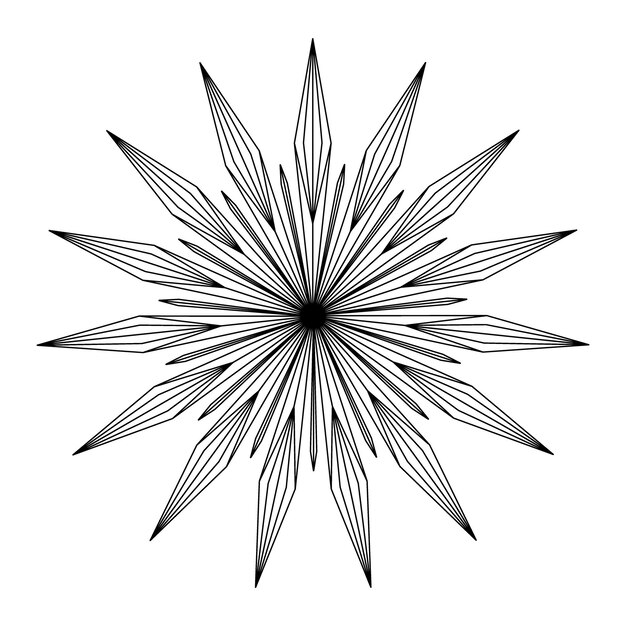 Vetor estrela desenhada à mão starburst sunburst símbolo redondo mágico raios de sol rebentando círculo boêmio talismã estilo antigo boho logotipo de tatuagem esboço vetor ilustração isolada em fundo branco