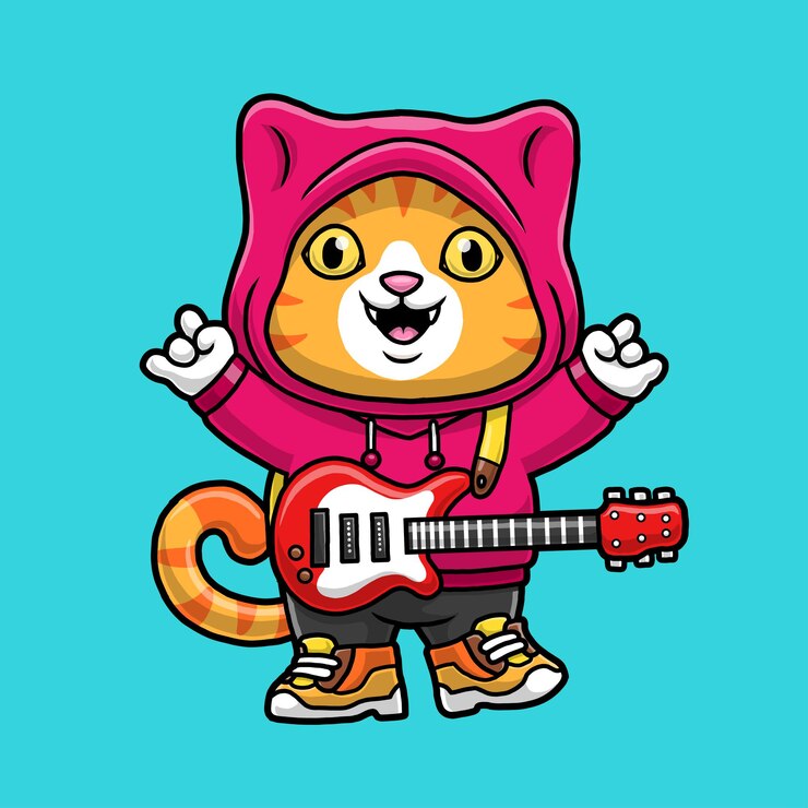 Vetor estrela do rock de gato bonito tocando ilustração de guitarra