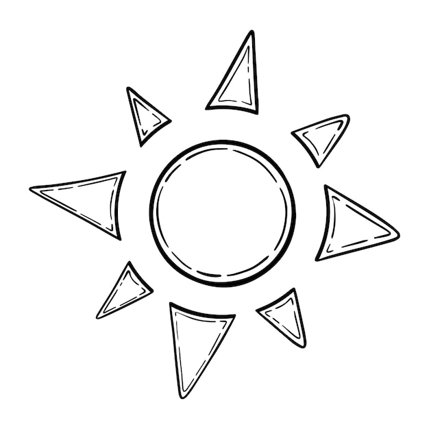 Estrela do sol no centro do desenho linear de plasma quente do sistema solar