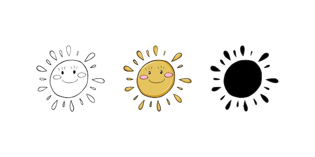 Estrela queimando o sol irradiando calor doodle livro de colorir linear de desenho animado
