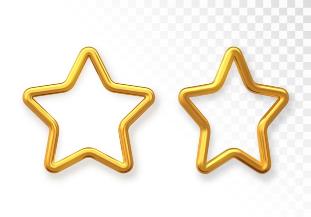 Estrelas 3d metálicas douradas isoladas em fundo transparente decoração de natal realista ilustração em vetor