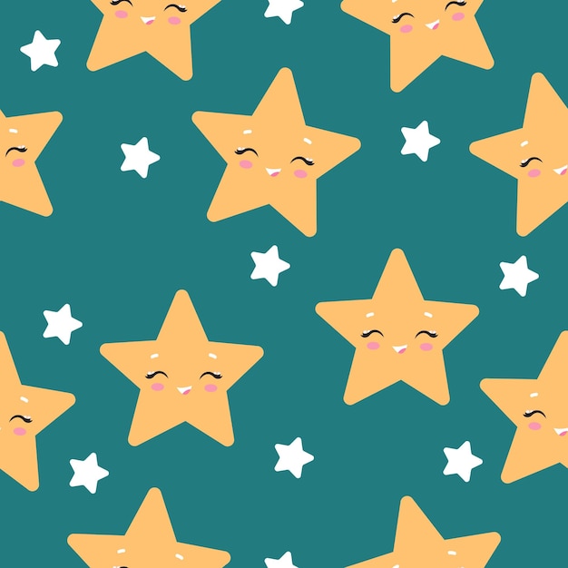 Bonito sem costura de fundo com estrelas de kawaii dos desenhos