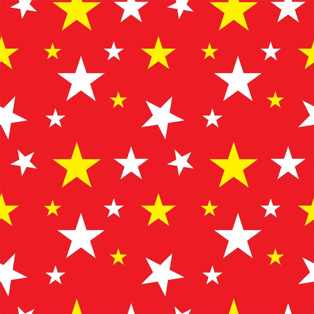 Estrelas brilhantes forma ornamento sem costura padrão modelo de design vermelho amarelo e branco cor tema