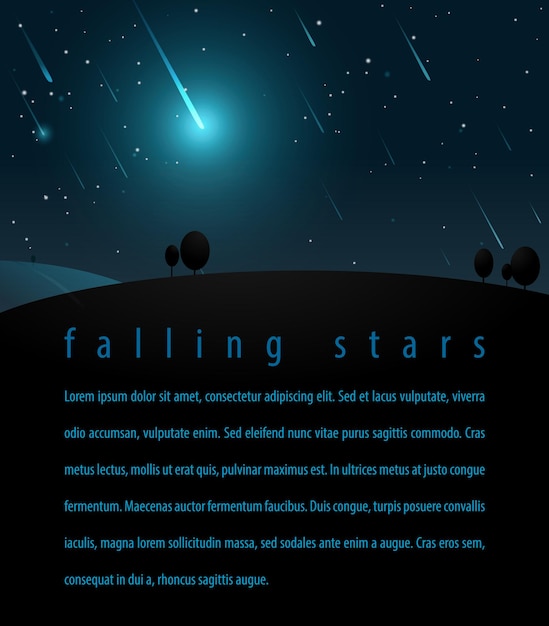 Estrelas cadentes no céu estrelado da noite Ilustração vetorial para pôsteres, panfletos, impressão Webdesign