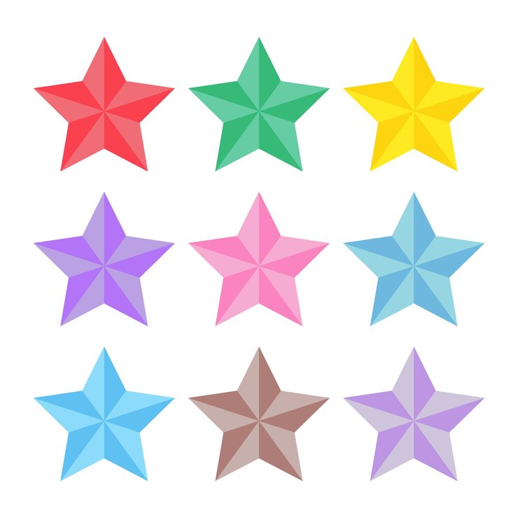Vetor estrelas coloridas brilhantes dos desenhos animados isoladas no fundo branco