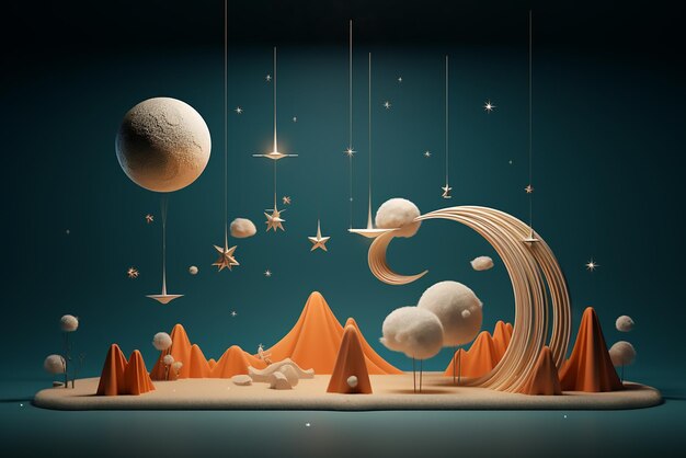 estrelas da lua céu montanhas coloridas 3d arte de tela moderna pintura mural papel de parede paisagem