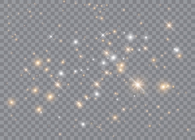 Estrelas de efeito de brilho de luz O vetor brilha no fundo transparente Padrão abstrato de Natal Partículas de poeira mágica cintilante
