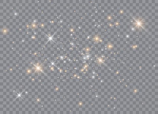 Estrelas de efeito de brilho de luz O vetor brilha no fundo transparente Padrão abstrato de Natal Partículas de poeira mágica cintilante