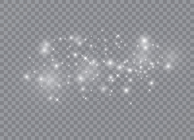 Estrelas de efeito de brilho de luz O vetor brilha no fundo transparente Padrão abstrato de Natal Partículas de poeira mágica cintilante