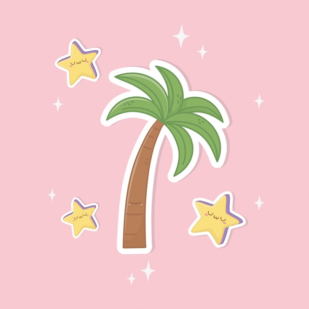 Estrelas de fantasia engraçada e personagem de palm tree kawaii