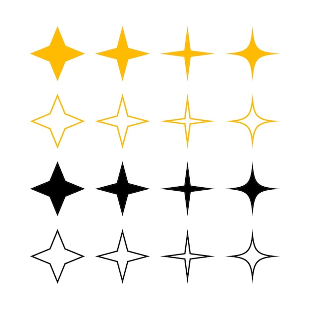 Vetor estrelas de quatro pontos amarelo e preto