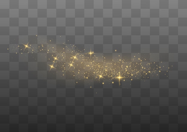Estrelas douradas brilham com luz especial partículas de poeira mágicas cintilantes