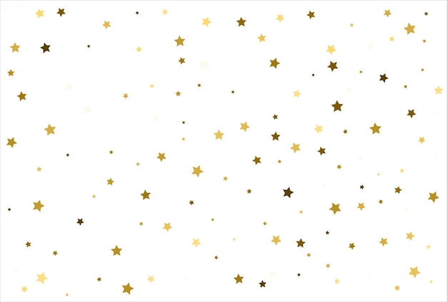 Estrelas douradas cadentes aleatórias sobre fundo branco padrão de brilho para cartão de saudação de banner cartão de natal e ano novo cartão postal embalagem de papel